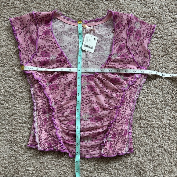 Free People Lilac Combo Purple Pink Oh My Baby Lettuce Trim Ruffle Tee NWT XS - Picture 11 of 12